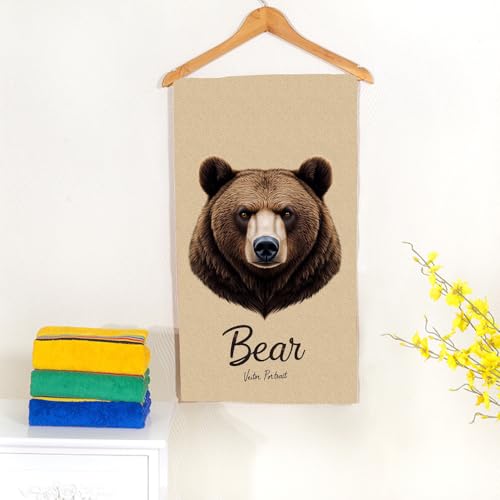 Cute Furry Brown Bear Beach Towel Wildlife Fluffy Head Face Beast Grizzly Face Towels Suit Travel Sports Pool Swimming Bath Camping Spa Gym Yoga,15x30 Inch - color: Cute Furry Brown Bear