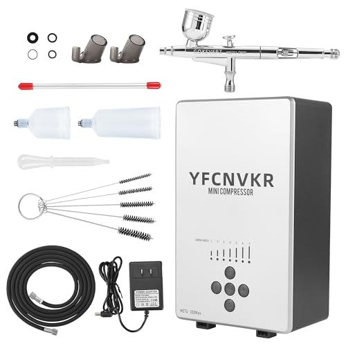 Airbrush Kit with Air Compressor, Portable 27PSI 7 Pressure Levels, 35dB Ultra-Quiet, Dual-Action 0.3mm Air Brush Spray Gun for Painting, Models, Nails, Tattoo, Makeup, Crafts & Cake Decor - color: Meyu-300max
