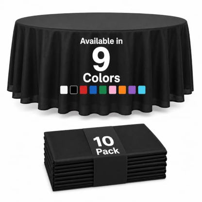 Auros 10-Pack Black Plastic Tablecloths, 84" Round Disposable Table Covers | Waterproof, Spill-Proof & Throw Away Table Cloth, Easy Cleanup for Party, Birthday, Wedding, Graduation, Picnic, Onyx Black - color: Onyx Black, size: 84" Round