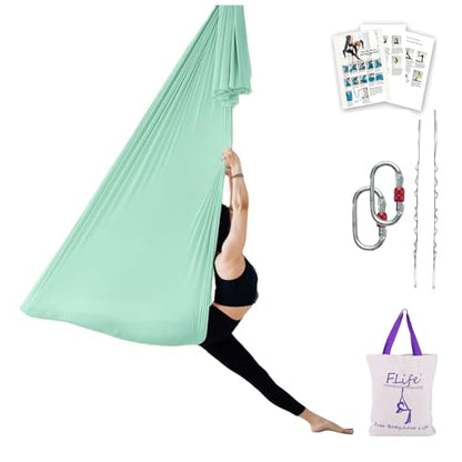 F.Life Aerial Silk Yoga Hammock & Swing for yoga Inversion,Strength training,starter hardware kit - color: light green