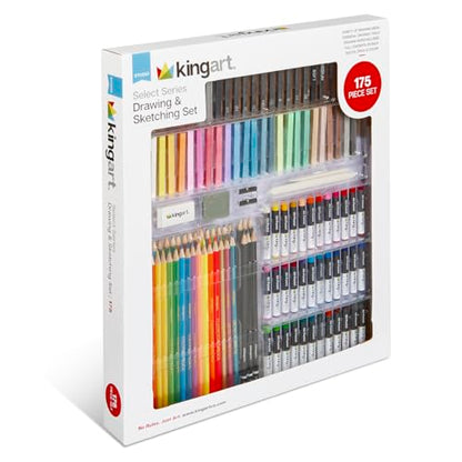 KINGART Select Series Drawing & Sketching Set, 175 pc, Complete Art Kit with Colored Pencils, Pastels, Graphite, Charcoal, Paper