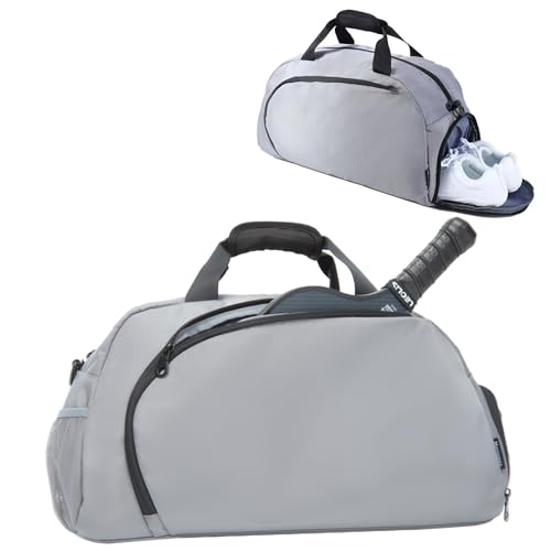 Small Gym Bag with Shoes Compartment&Wet Pocket,Unisex Sport Bag - color: Silver Grey