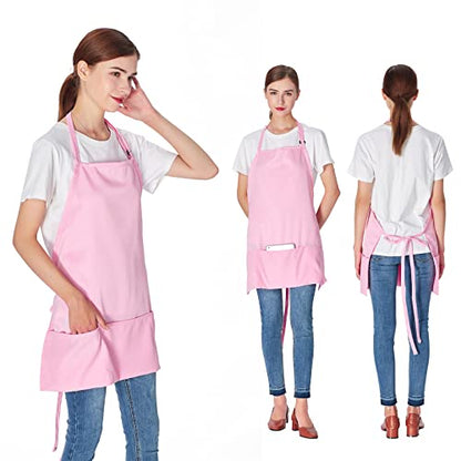 Jubatus 2 Pack 3 Pockets Adjustable Bib Apron Chef Kitchen Cooking Aprons for Women Men, Pink - color: Pink