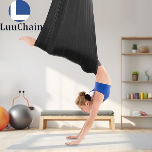 Aerial Silks Equipment for Aerial Yoga Aerial Dance Acrobatic Circus Arts Soft Durable Yoga Hammock Aerial Rig for All Skill Levels Load Capacity 440LB Black - color: Black-16.4*8.53FT