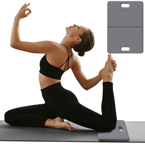 Foldable Yoga Knee Pads Cushion, Knee Mat for Man Woman Kids (12 "x 17" x 1 "after folding), Non-Slip Folding Knee Pad with Hollowed Out Handle, 1 inch Elbow/Knee Support Folding Pad for Yoga and Floor Exercises, Exercise Pad for Gym or Home - color: Grey