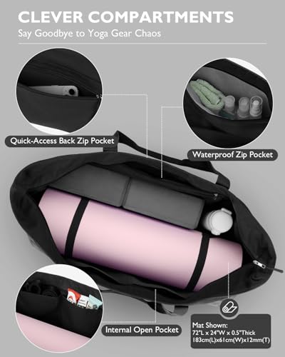 Gonex Yoga Mat Bag, Extra Canvas Gym Bag with Waterproof Pocket Metal Zipper, Fits Mat & Blocks, Stylish Yoga Mat Carrier for Women, Ideal for Yoga, Pilates, Workout, Travel - color: Black