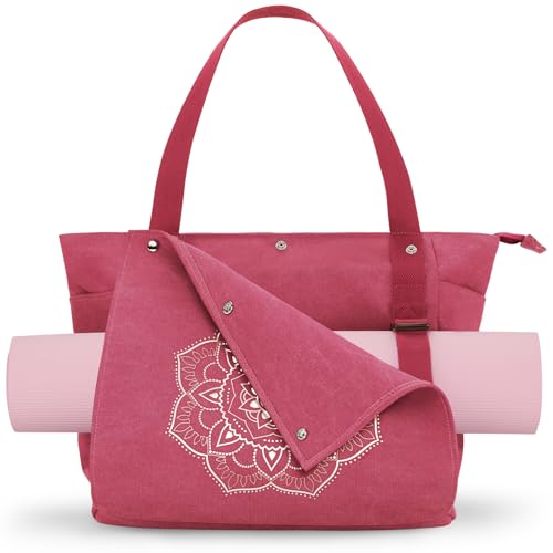 Gonex Yoga Mat Bag For Women Canvas Tote Pilates Gym Bag With Mat Carrier | Front-Opening Quick Access Mat Straps, Durable Cotton Canvas, Machine Washable, Bottle Holder Multi Pockets, Yoga Gym Travel - color: Brick Red, size: Classic (15.5×5.5×14.5inch)