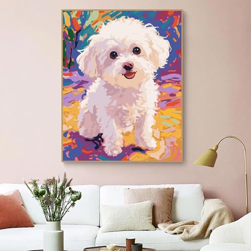 Dog Paint by Numbers Kit for Adults Beginner,Animal,16x20 | Full set with wooden brushes,rolled canvas,rich paints.Calming activity.Beginner friendly.Just open and paint. - color: 16"X20"Rolled Canvas(Frameless)-Dog