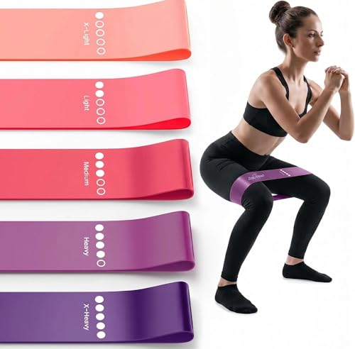 5-Pack Workout Resistance Bands, Elastic Home Gym Equipment | Ideal for strength, stretching, Pilates & yoga. Suits physical therapy, leg/glute/arm training. Practical & multi-use - color: pink