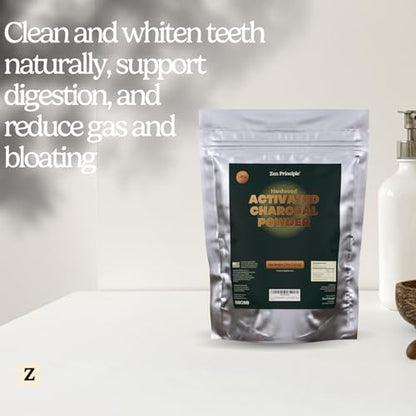 Zen Principle Hardwood Activated Charcoal Powder 100 Percent from USA Trees. All Natural. Whitens Teeth, Rejuvenates Skin and Hair, Supports Better Digestion, 8 oz. - size: 8 Ounce (Pack of 1)