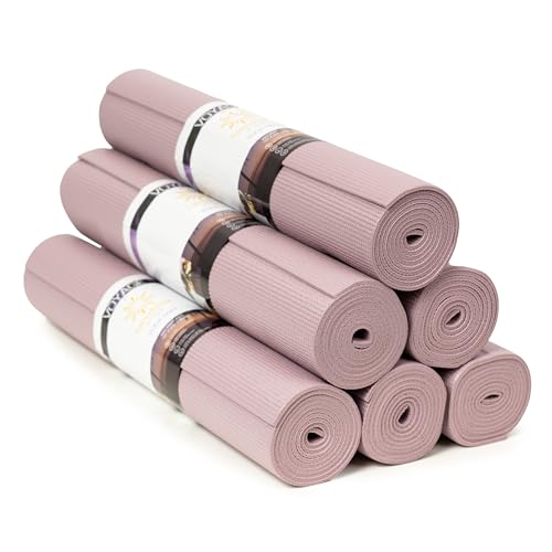 Voyage 5mm Studio Yoga Mats, 6 Pack, 72x24in | Extra Long, Anti-Tear Exercise Mats for Workout, Stretching, Fitness - Non Slip Gym Mats for Home, Schools and Studios - color: Lilac