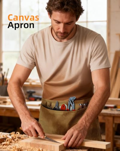 Canvas Work Waist Apron with 3 Pocket - color: 7 Pack Brown Apron Bulk