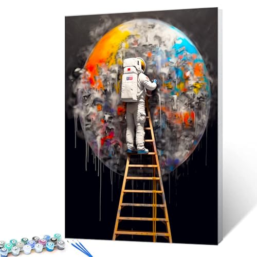 DIY Paint by Numbers for Adults Astronaut Painting DIY Digital Oil Painting Acrylic Paint Outer Space Graffiti Painting Kits Canvas Wall Art Astronaut Graffiti Room Decor 16x20 Inch（DIY Frame ） - color: Space Astronaut 05, size: 16''x20''(DIY Frame)