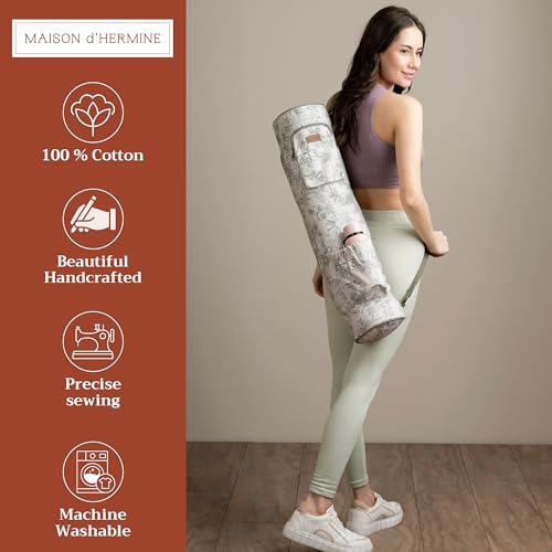 Maison d' Hermine Yoga Mat Duffle Bag Gym Tote Yoga Mat Carry Bag | Cylindrical bag for Woman Men Gifts Adjustable shoulder straps with Drawstring Water Bottle Pocket and zipper pocket - color: Savana Jouy, style: Yoga Mat Carry Bag