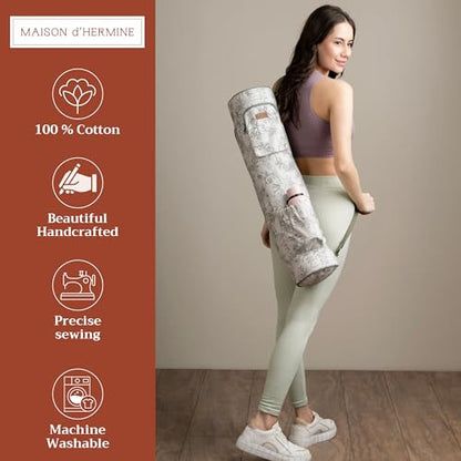 Maison d' Hermine Yoga Mat Duffle Bag Gym Tote Yoga Mat Carry Bag | Cylindrical bag for Woman Men Gifts Adjustable shoulder straps with Drawstring Water Bottle Pocket and zipper pocket - color: Savana Jouy, style: Yoga Mat Carry Bag