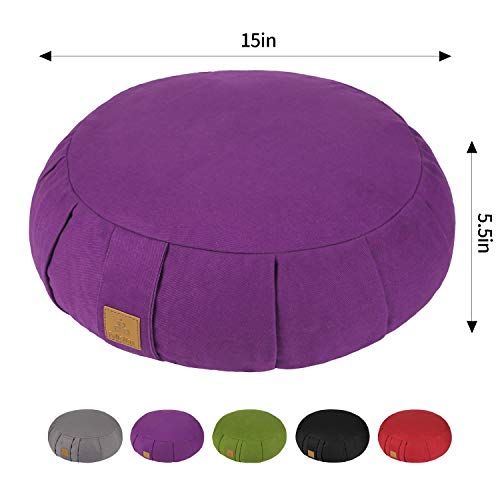 Round Zafu Meditation Cushion, D=15" H=5.5" Zabuton Meditation Pillow, Yoga Bolster/Pillow, Floor seat, Zippered Organic Cotton Cover, Natural Buckwheat, Kneeling Pillow - color: Grey