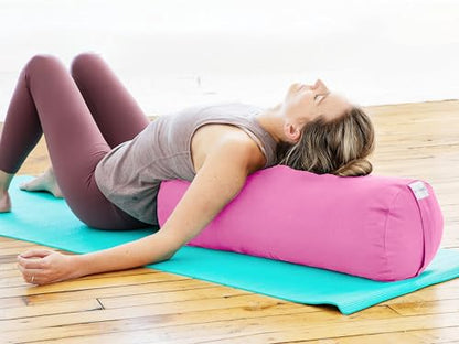 Pranayama Yoga Bolster Meditation Pillow - color: Pink, size: Cylindrical 28" x 10"