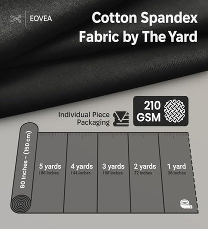 EOVEA - Cotton Spandex Fabric by The Yard - 4 Way Stretch Jersey Knit - Spandex & Cotton T-Shirt Fabric - Lightweight, Breathable - 60" Wide Roll| 10 oz(Black, 1 Yard) - color: Black, size: 1 Yard