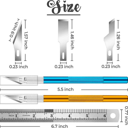 DIYSELF Exacto Knife Set, 2 Pack Craft Hobby Knife with 40 Spare Blades | Precision Exacto Knife for Crafting, Exacto Pen Knife for Crafts, Arts, Modeling, Scrapbooking (#11#16#17) - color: Gold-blue