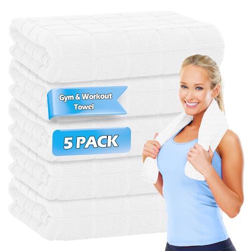 HOMERHYMRE Microfiber Workout Towels, 5 Pack White Gym Sweat Sports Towel for Yoga, Tennis, Running, Exercise, Working Out, Camping, Quick Dry, Highly Absorbent, for Women & Men, 16 x 27 Inch - color: White, size: 5 Pack