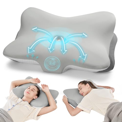 JOYENERGY Ergonomic Memory Foam Cervical Pillow for Neck and Shoulder Pain - color: Grey, size: Butterfly