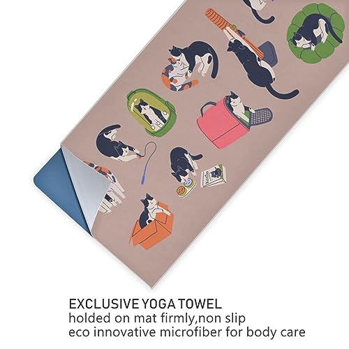 Yoga Mat Towel, Non-Slip Hot Yoga Towel, Sweat Absorbent and Non-Slip, Lightweight and Easy to Travel, Suitable for Hot Yoga, Pilates and Fitness, Watercolor Raccoon and Plant Pattern - color: Cats