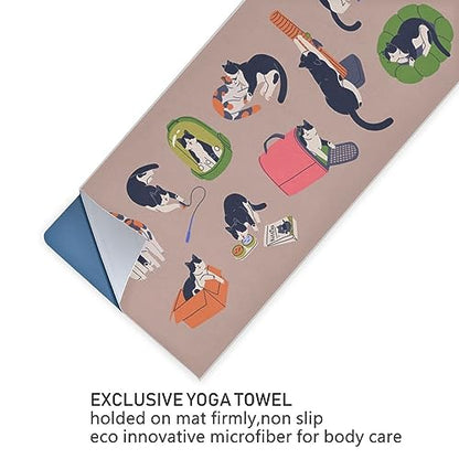Yoga Mat Towel, Non-Slip Hot Yoga Towel, Sweat Absorbent and Non-Slip, Lightweight and Easy to Travel, Suitable for Hot Yoga, Pilates and Fitness, Watercolor Raccoon and Plant Pattern - color: Cats