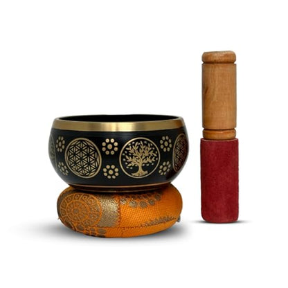 Nature's Own Tibetan Singing Bowl Set - 3.5 Inch, Black - Handcrafted in Nepal, Easy to Play - Ideal for Meditation, Yoga, Chakra Healing, Stress Relief, Spiritual Gifts for Men & Women - color: Black