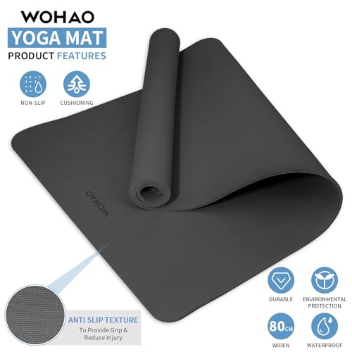 Extra Wide & Thick 8mm Yoga Mat, 72"x31.5" | Large Non Slip Exercise Mat, Premium POE Material, Superior Cushioning & Stability, With Strap for Home Gym, Pilates - color: Black