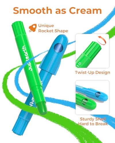 JUPITEARTH 12 Colors Twist Crayons for Toddlers 1-3, Non-Toxic, Washable | Ultra-Silky Crayons with Storage Bucket, Easy-Grip Design, Ideal Toddler Coloring Supplies