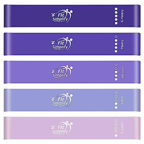 Fit Simplify Resistance Loop Exercise Bands with Instruction Guide and Carry Bag, Set of 5 - color: Purple
