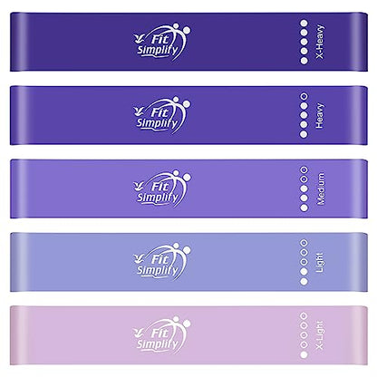 Fit Simplify Resistance Loop Exercise Bands with Instruction Guide and Carry Bag, Set of 5 - color: Purple