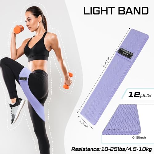 Lenwen 12 Pcs Fabric Resistance Bands Bulk - color: Lilac, style: Light Resistance