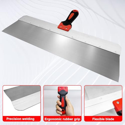 Large Drywall Knife 2pcs/Set, Drywall Hand Tool Kit | 18'' + 24'' Stainless Steel Putty Knives, Taping Knives for Drywall Joint Taping, Finishing & Patching - color: Black - D Set