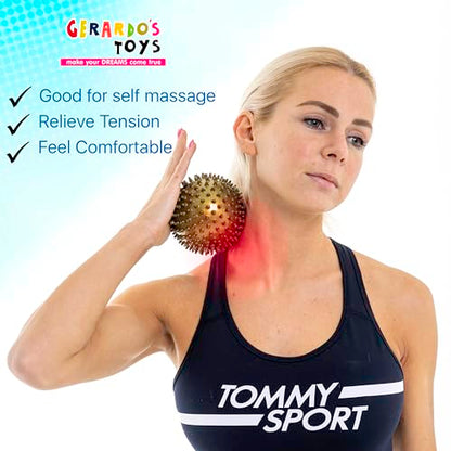 GERARDO'S Spiky Massage Ball Set: Includes 1 Large 10 cm + 3 Small 7 cm Balls - for Deep Tissue Back, Foot, Leg, Hand Muscle Massages - Self Therapy Use Specific - Transport/Store in Linen Bag