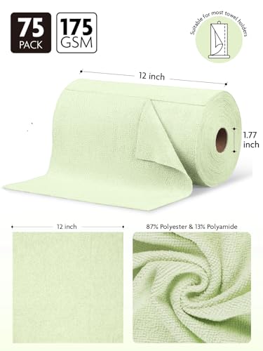 Fantasticlean Microfiber Cleaning Cloth Roll- 75 Sheets, 12" x 12" (Green) - color: Green, size: 75 pack