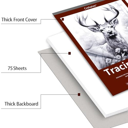 Crehatos 9" x 12" Tracing Paper, Translucent Tracing Pad, 75 Sheets | 38lb/60gsm Vellum Art Paper for Drawing, Sketching, Overlays - size: 9" x 12" (75 Sheet)