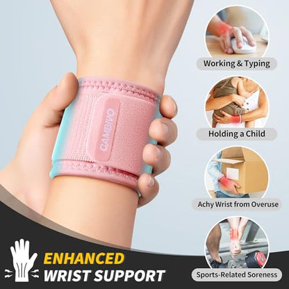 CAMBIVO 2 Pack Wrist Brace for Carpal Tunnel with wraps, Pink - color: Pink