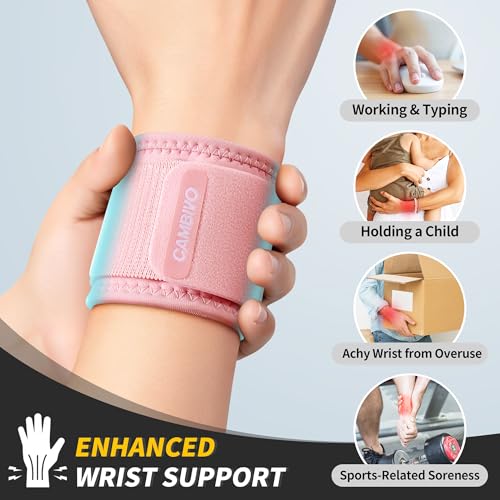 CAMBIVO 2 Pack Wrist Brace for Carpal Tunnel with wraps, Pink - color: Pink