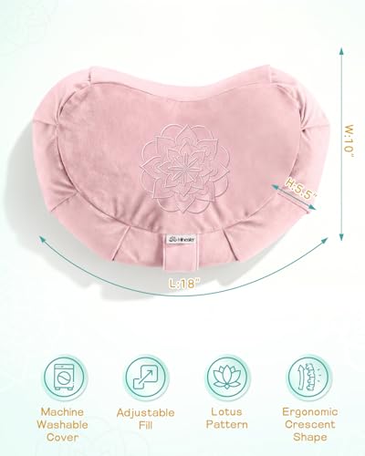 Hihealer Premium Crescent Meditation Cushion, Buckwheat Yoga Bolster Pillow - color: Pink