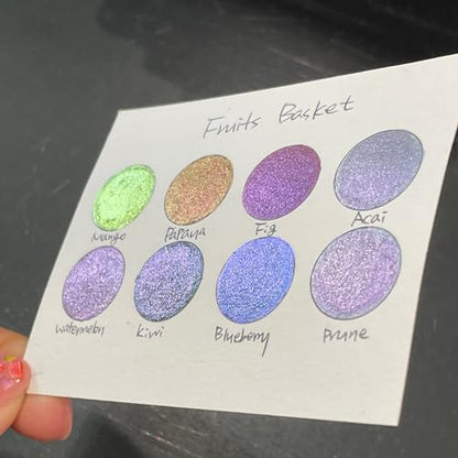 IUILE Handmade Watercolor Paints - Fruits Basket Dot Card (8 colors). Color Shift, Metallic, Shiny, Shimmer - color: Fruits Basket Dot