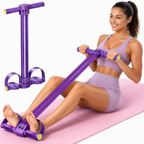 Pedal Resistance Band with Handles, Adjustable 6-Tube Detachable Workout Band, Thai Natural Rubber Tension Rope for Abs Arms Waist Legs, Home Fitness Equipment - color: purple