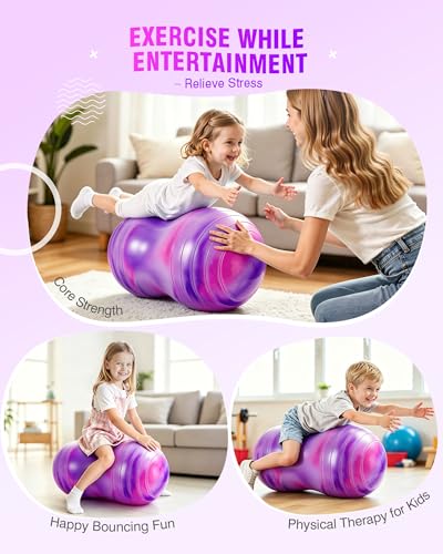 ZOOJOY Peanut Ball for Kids and Adults | 18/20Inch Anti-Burst Exercise Ball - color: Pink & Purple, size: 35 x 18 Inch