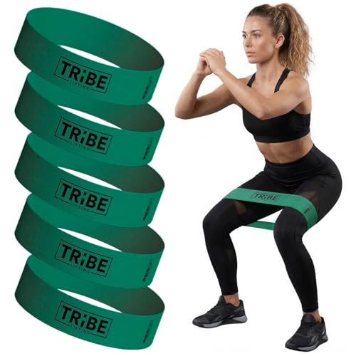 Fabric Resistance Bands for Working Out, 5-Band Set for Legs and Glutes | Booty bands for women and men, 5 resistance levels, for glute activation, hip training, squats, lunges and physical therapy - color: Medium Green