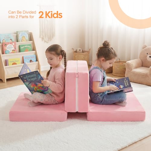 MeMoreCool Kids Folding Mattress, 63x26 Trifold Floor Mat, Pink - color: Pink