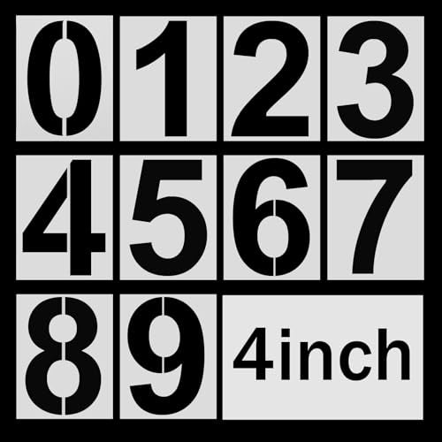 4 Inch Number Stencils, Plastic Number Stencil 0-9 Reusable House Numbers Stencil Curb Stencil Kit for Painting on Road, Wall, Wood, Mailbox, Cakes, Trucks(10 pcs)