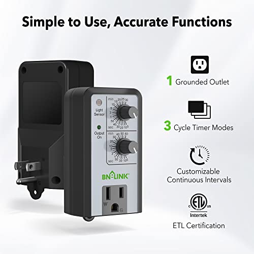 BN-LINK Short Period Repeat Cycle Intermittent Timer, Interval Timer - Day, Night, or 24 Hour Operation, Photocell Light Sensor Dusk to Dawn for Hydroponics Aquaponics Aeroponics - size: U97A