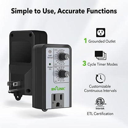 BN-LINK Short Period Repeat Cycle Intermittent Timer, Interval Timer - Day, Night, or 24 Hour Operation, Photocell Light Sensor Dusk to Dawn for Hydroponics Aquaponics Aeroponics (Pack of 2) - size: U97A (Pack of 2)