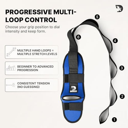 DMoose Fitness Foot & Calf Stretcher with Adjustable Padded Stretching Strap for Plantar Fasciitis, Hamstring, Heel Spurs and Achilles Tendonitis Relief - Yoga Leg Stretch Strap for Flexibility - color: Blue