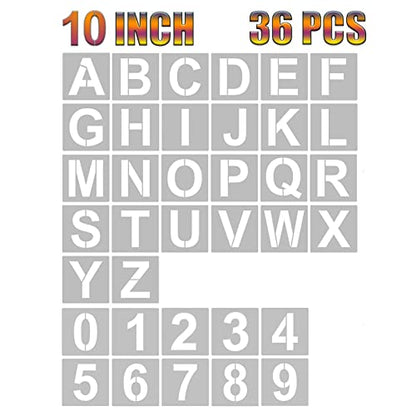 YEAJON 10 Inch Letter Stencils and Numbers, 36 Pcs Alphabet Art Craft Stencils, Reusable Plastic Templates for Wood, Wall, Fabric, Rock, Signage, DIY Art Projects (10 Inch) - size: 10 Inch